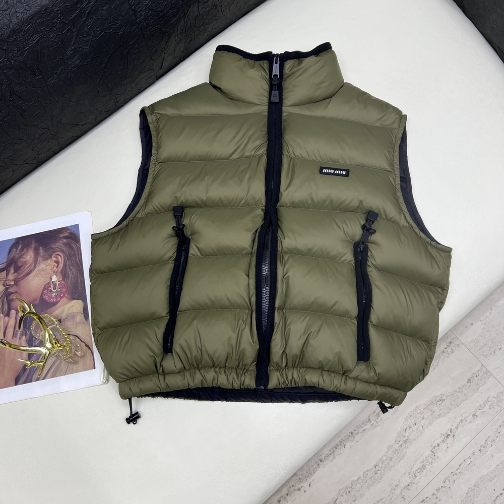Miu Miu Olive Green Quilted Puffer Vest